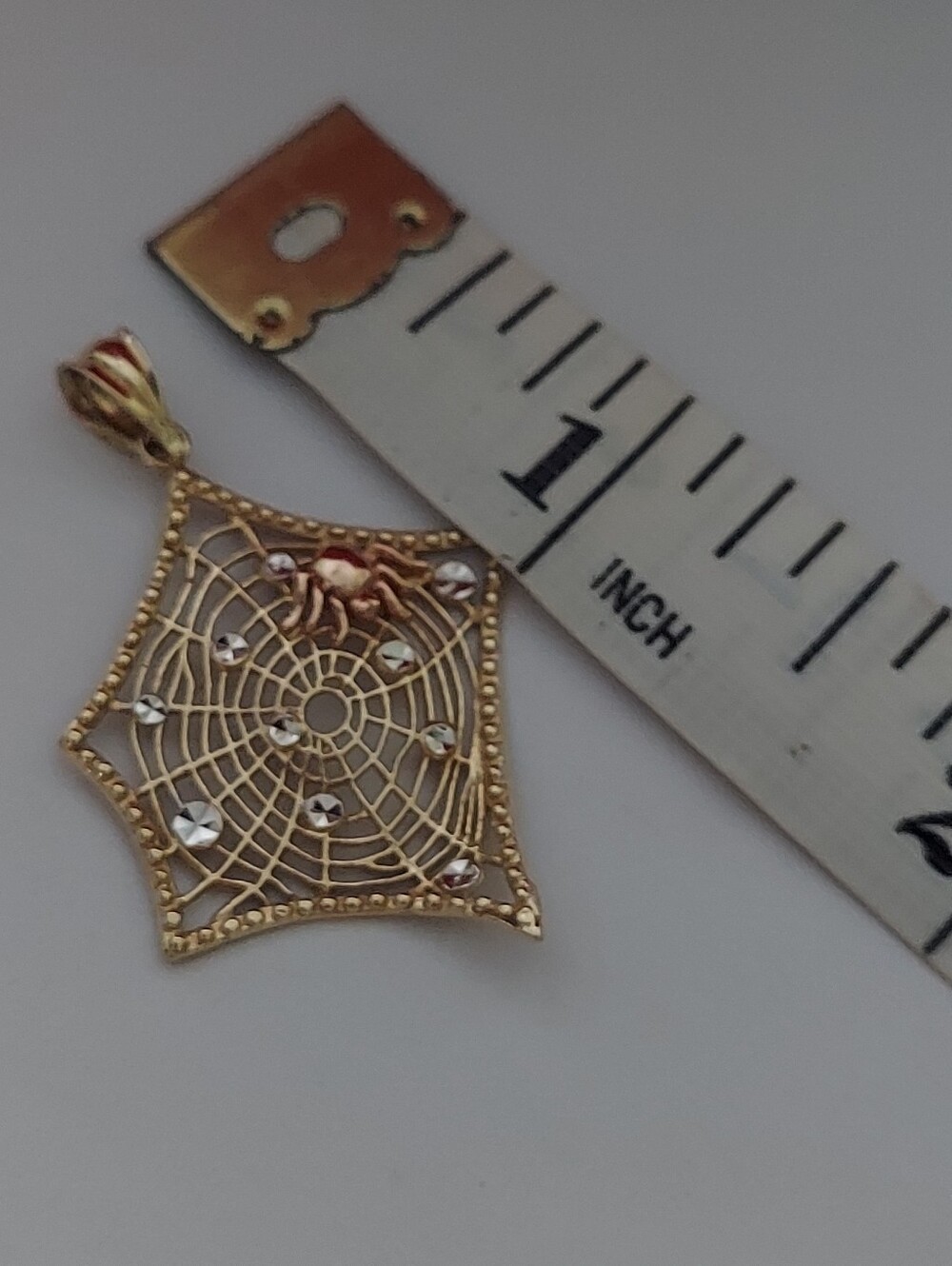 Vintage 14K Gold Spider Web Charm Pendant - Picture 5 of 10